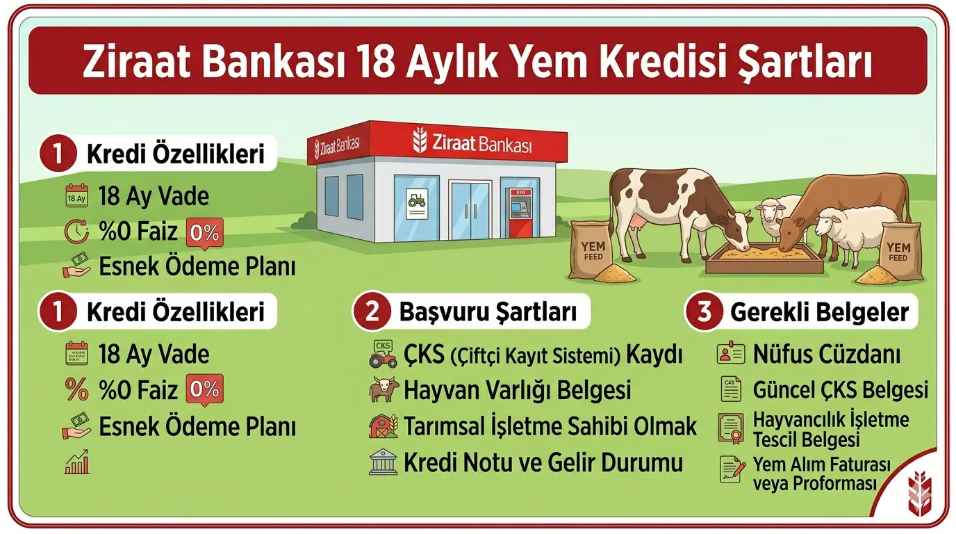 Ziraat Bankası 18 Aylık Yem Kredisi Şartları  